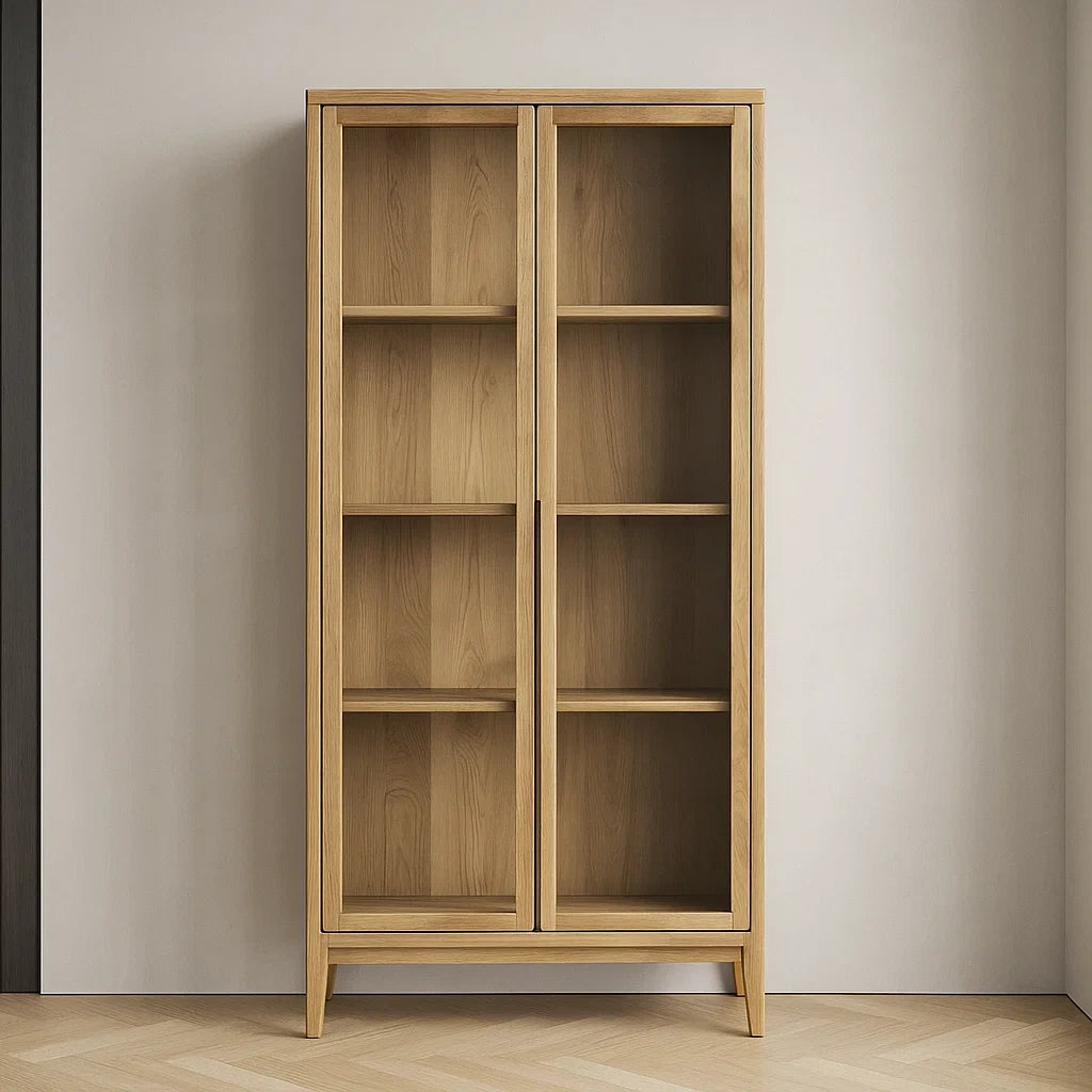 Bibliothèques en bois de chêne avec 2 portes en verre trempé