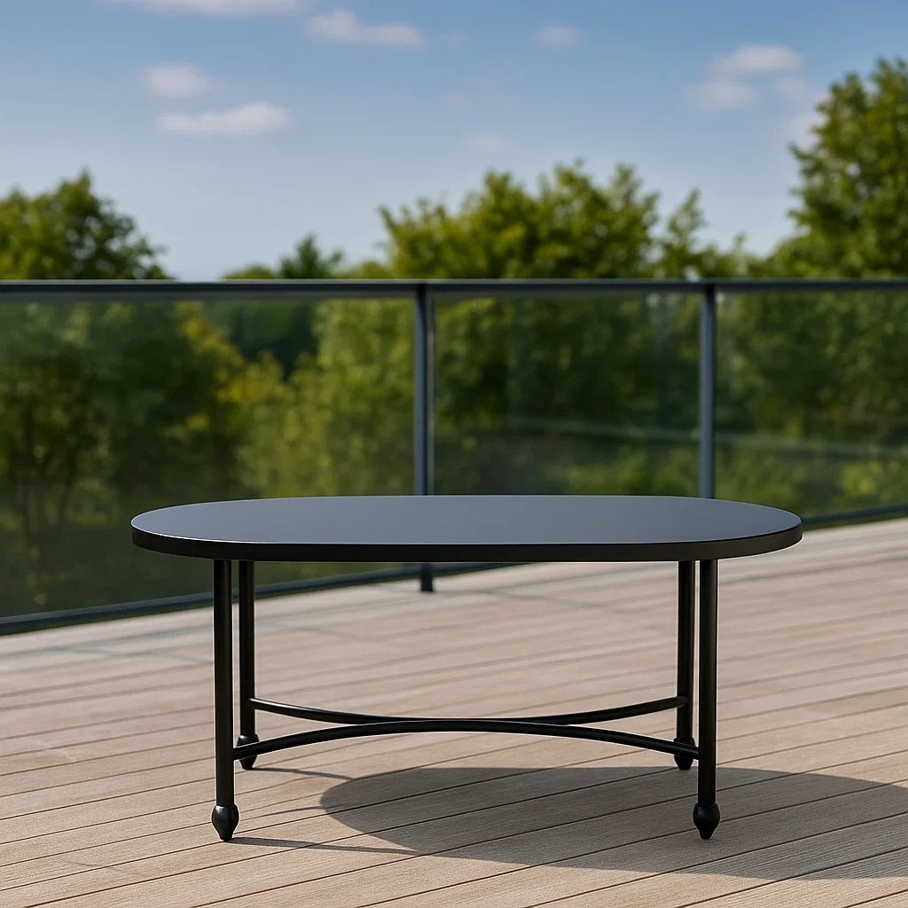 Table basse de jardin ovale métal noir 120x60x45 cm