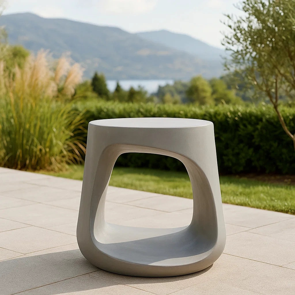 Table basse de jardin ronde extérieure résine synthétique gris