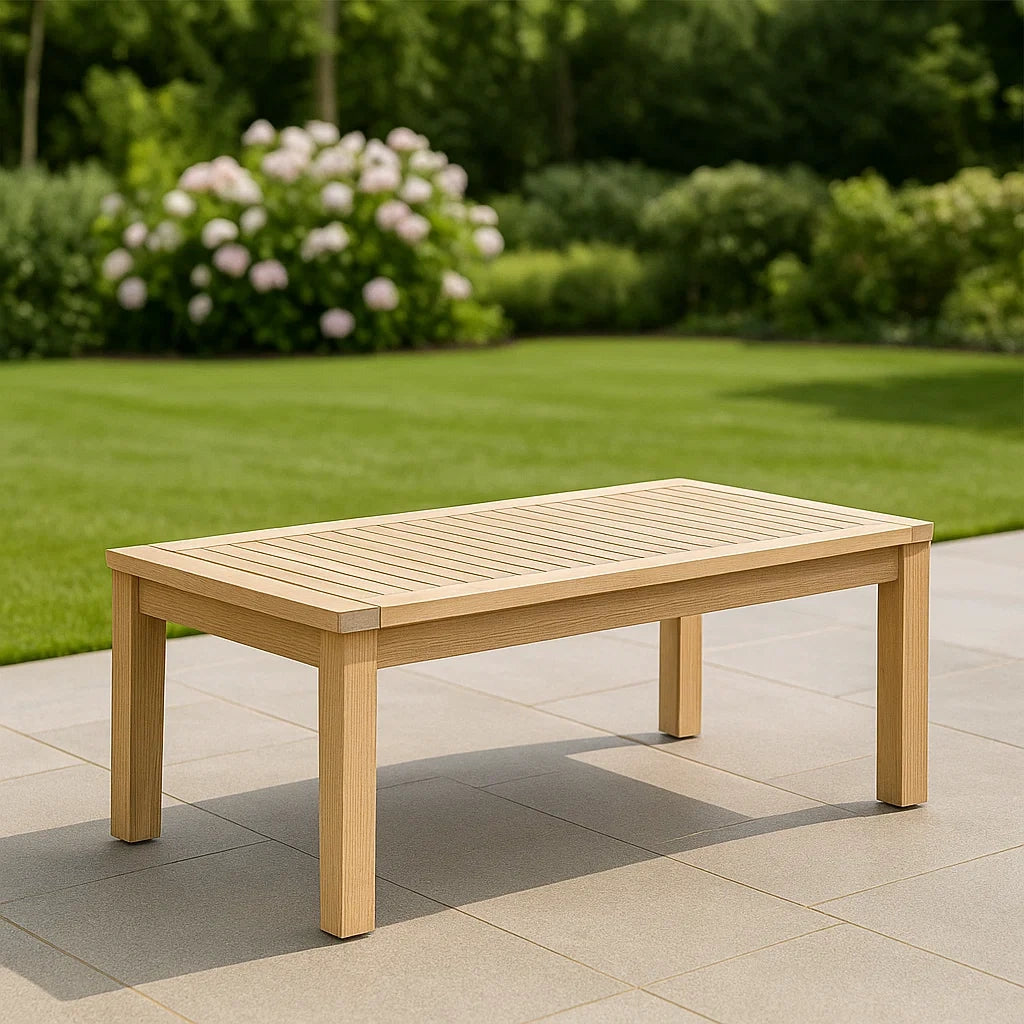 Table basse de jardin rectangulaire bois d'acacia beige 120x60x45 cm