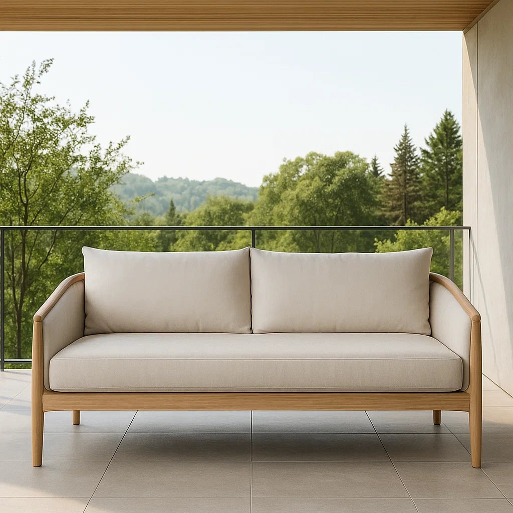 Canapé d'extérieur 3 places bois massif tissu beige 200x85x75 cm