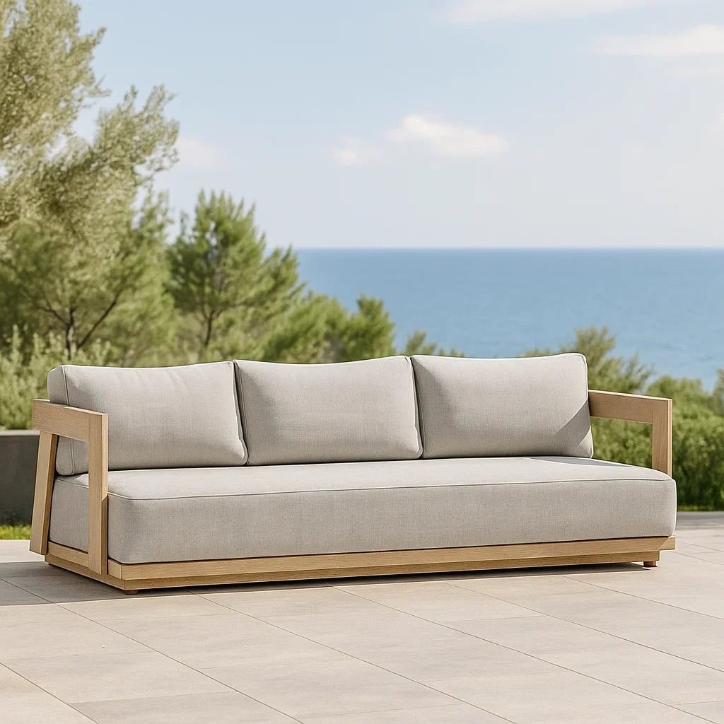 Canapé extérieur rectangulaire bois d'acacia tissu polypropylène gris clair 220x85x75 cm