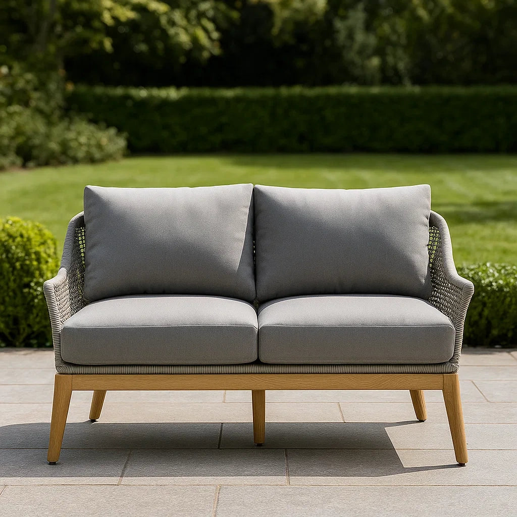 Canapé d'extérieur 2 places bois d'acacia coussins polypropylène gris