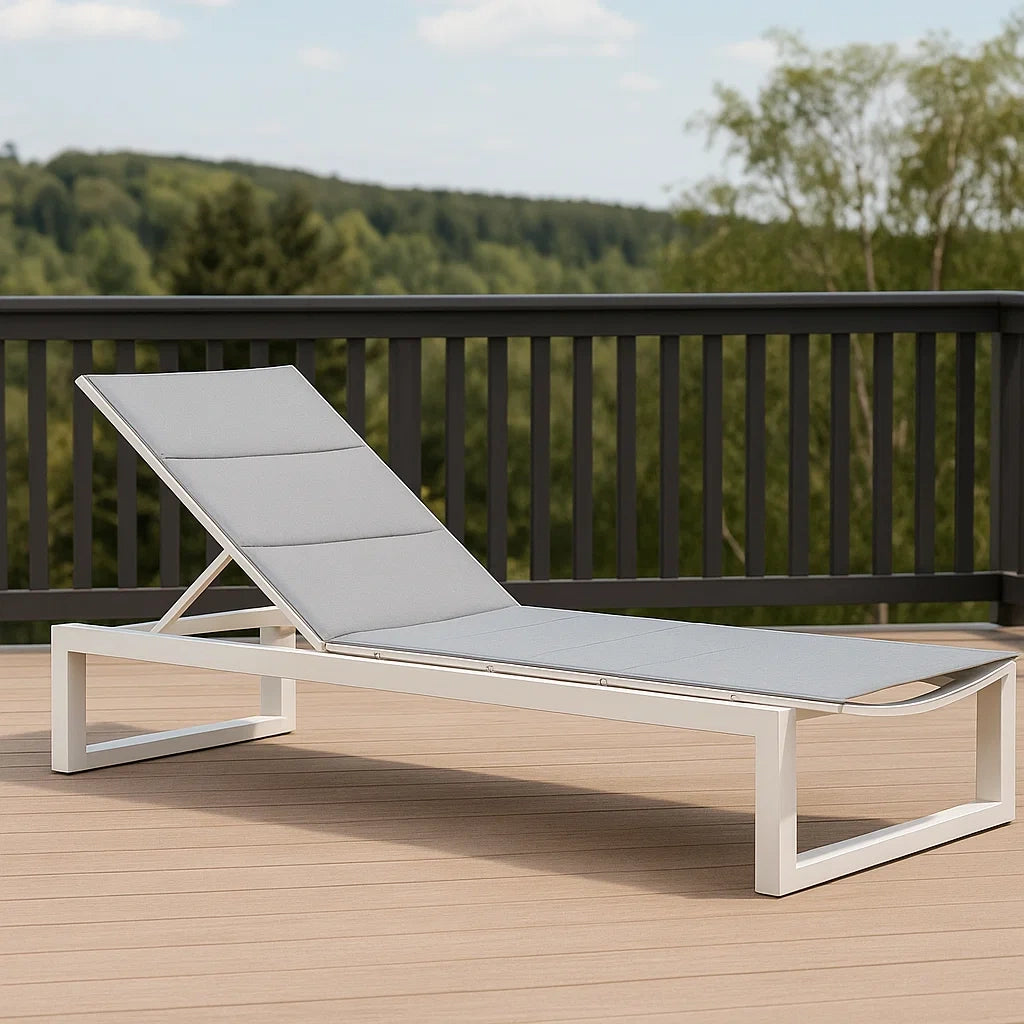Chaise longue réglable extérieure aluminium blanc/tissu acrylique gris 200x70x85 cm
