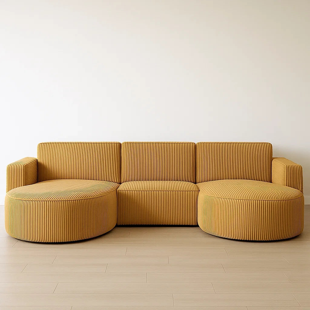 Canapés panoramiques modulables 3 places larges en velours tricoté jaune