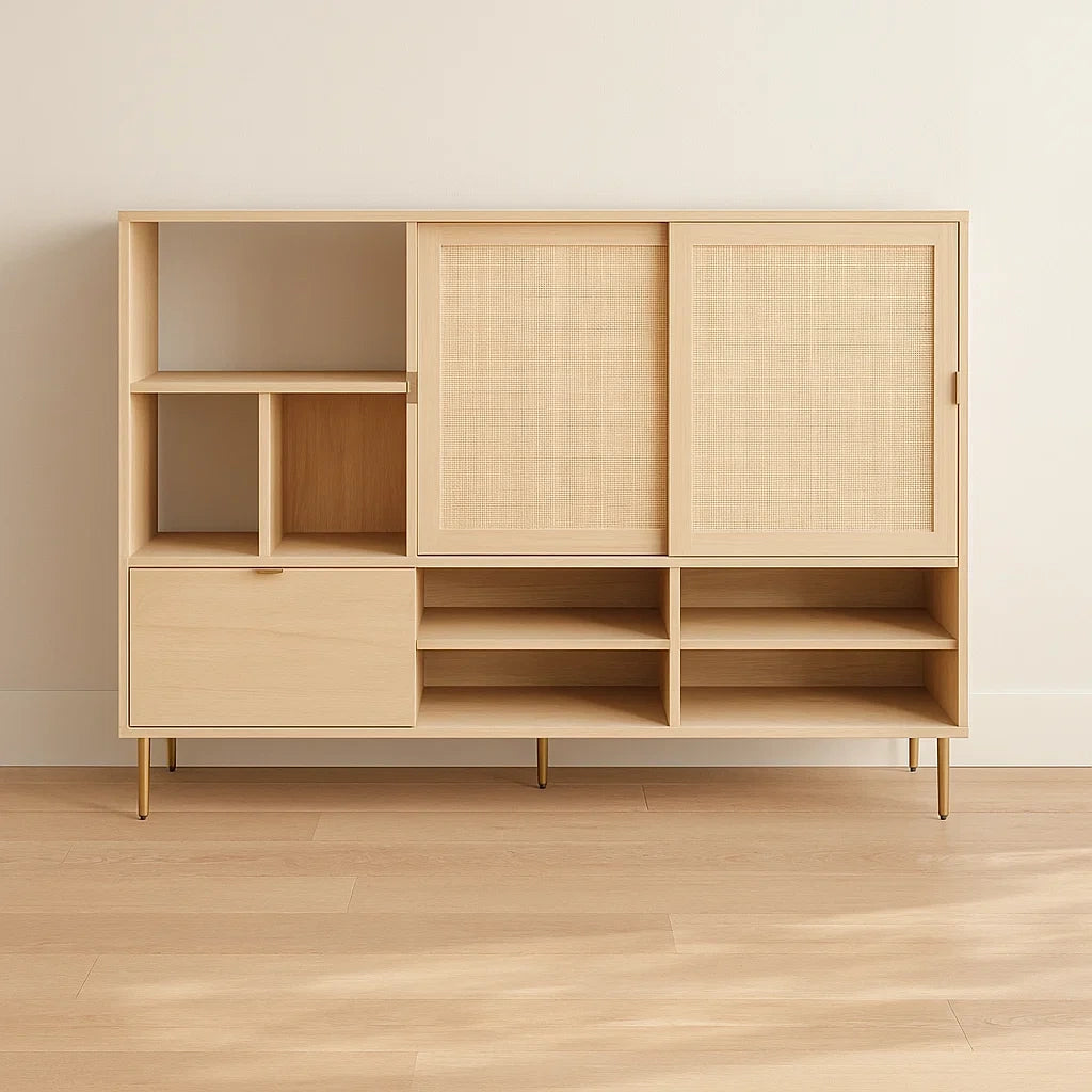 Bibliothèques en bois avec 2 portes coulissantes 120x80x35 cm Beige/Bois clair
