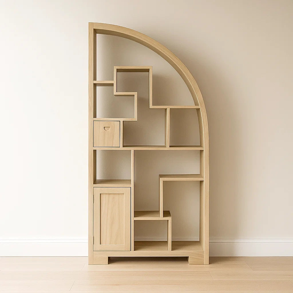 Bibliothèques en bois clair forme asymétrique 180x100x30 cm