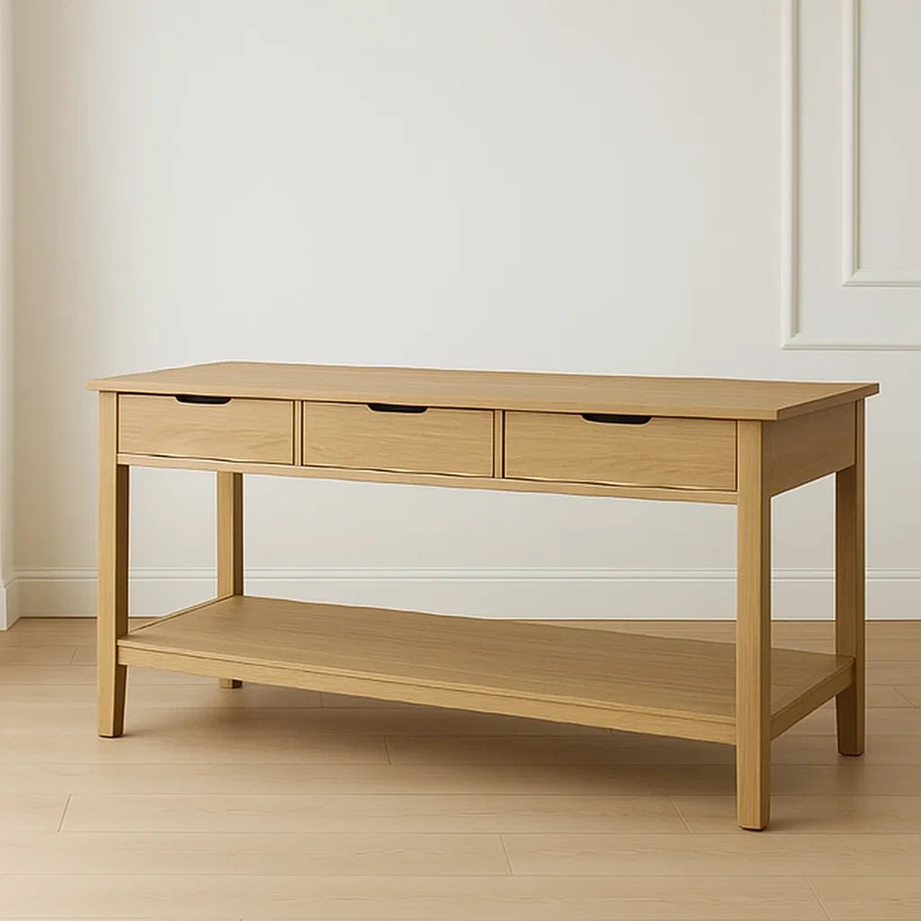 Console bois clair chêne 3 tiroirs