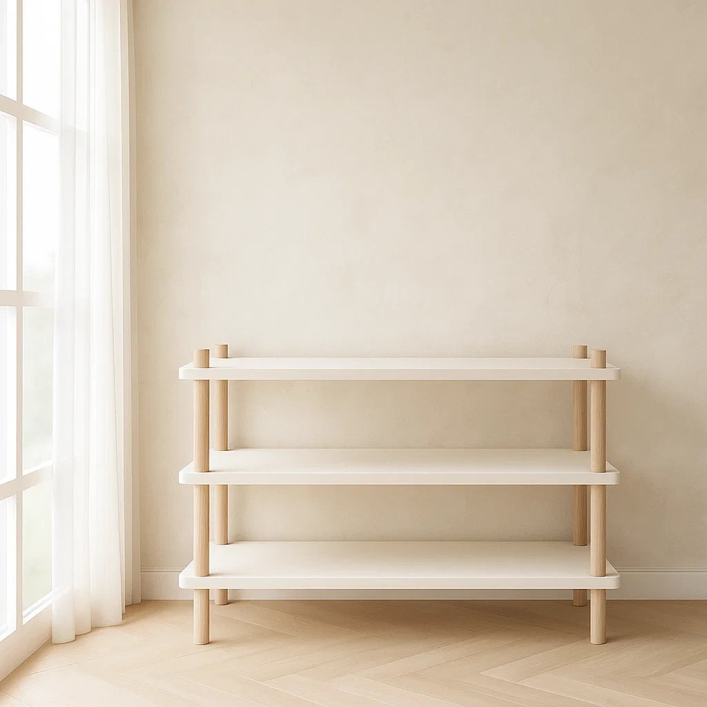 Console bois trois niveaux blanc MDF hêtre 90x30x70 cm