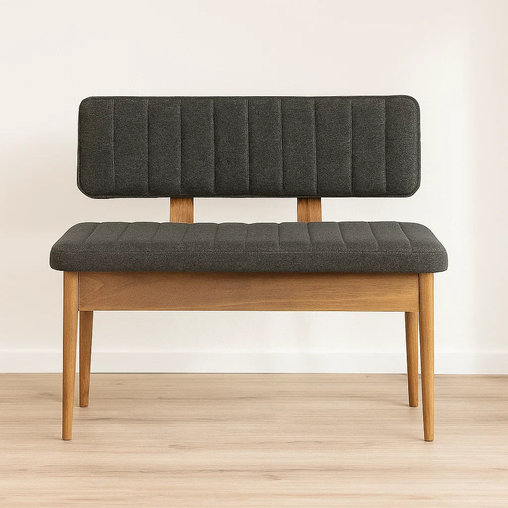 Banc d'entrée en tissu polyester gris foncé avec structure en bois de hêtre 102x53x84 cm