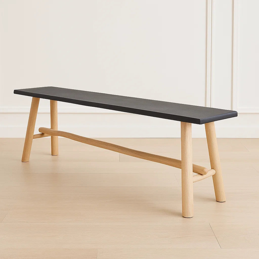 Banc d'entrée en bois avec assise noire