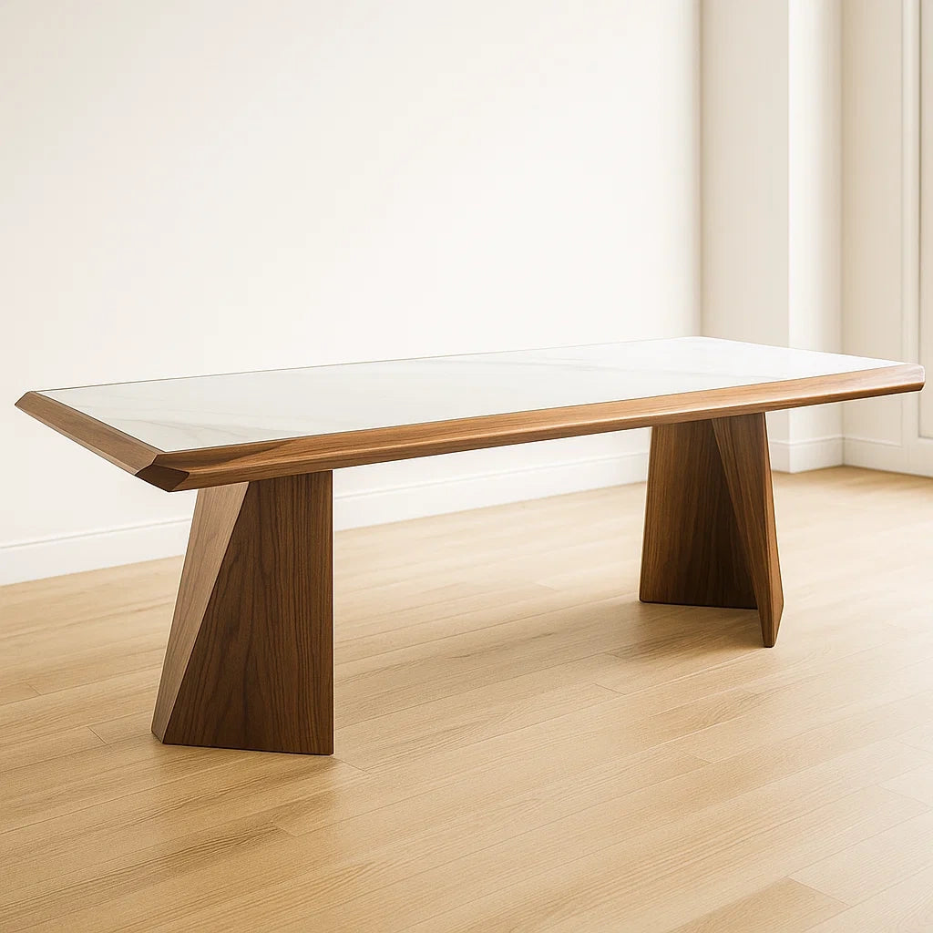 Tables à manger rectangulaire en verre et bois de noyer 200x90x75 cm