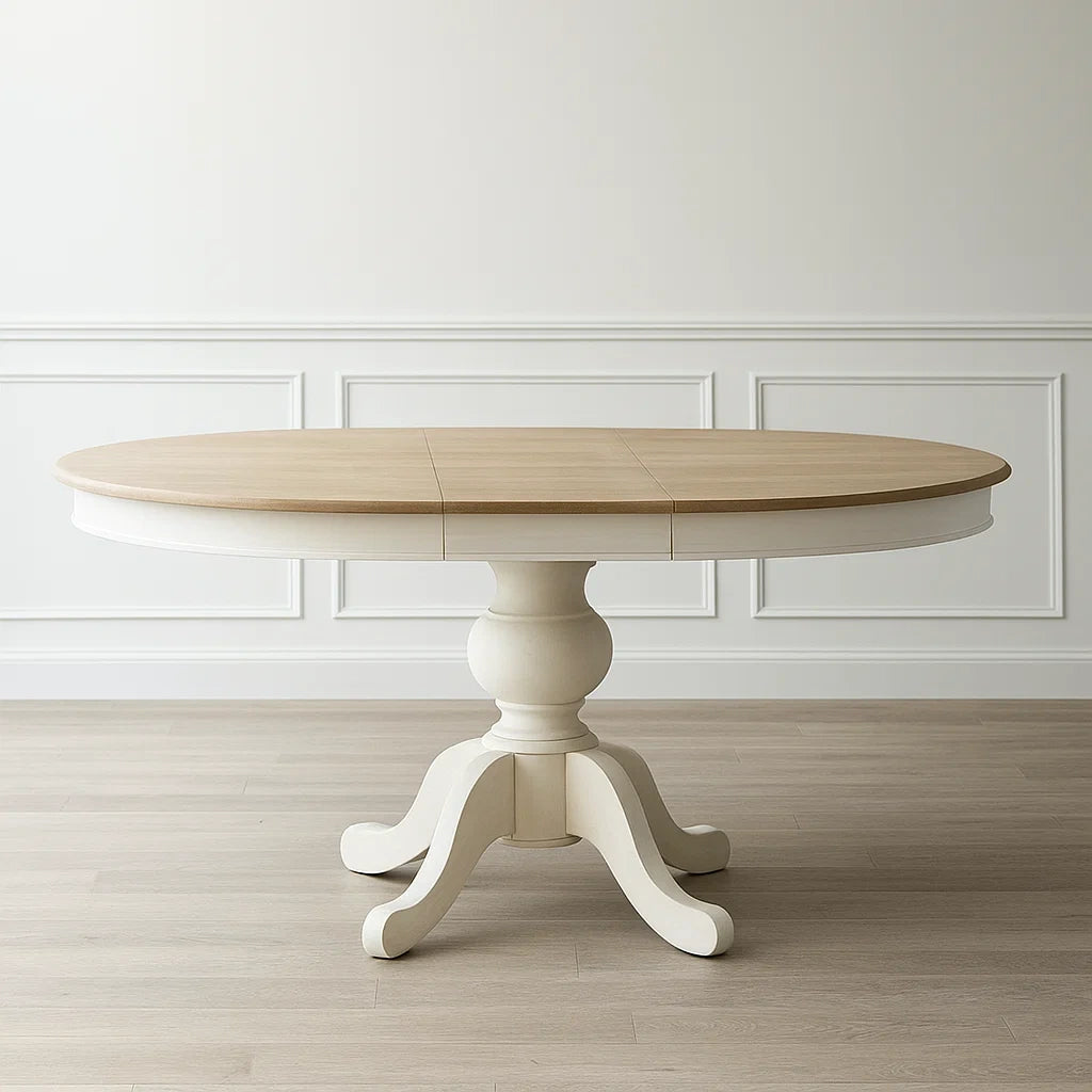 Tables à manger ovale en bois massif blanc/beige 160x90x75 cm