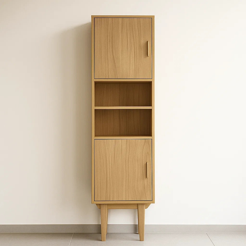 Colonnes de salle de bain haute en bois plaqué chêne avec deux portes et étagères 180x50x30 cm