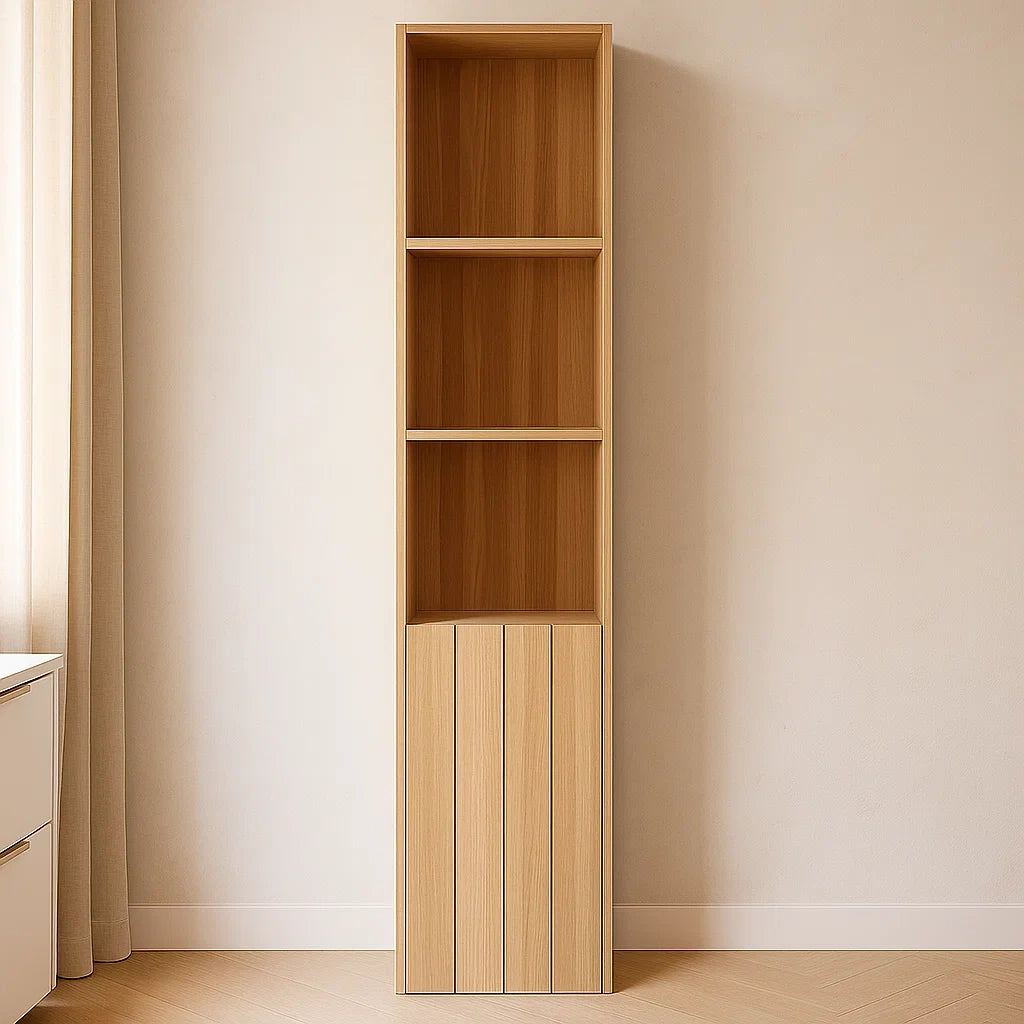 Colonnes de salle de bain haute en bois avec 3 niveaux et porte de fermeture chêne