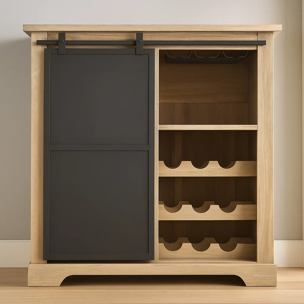 Bar avec porte coulissante en bois chêne/noir 80x40x80 cm