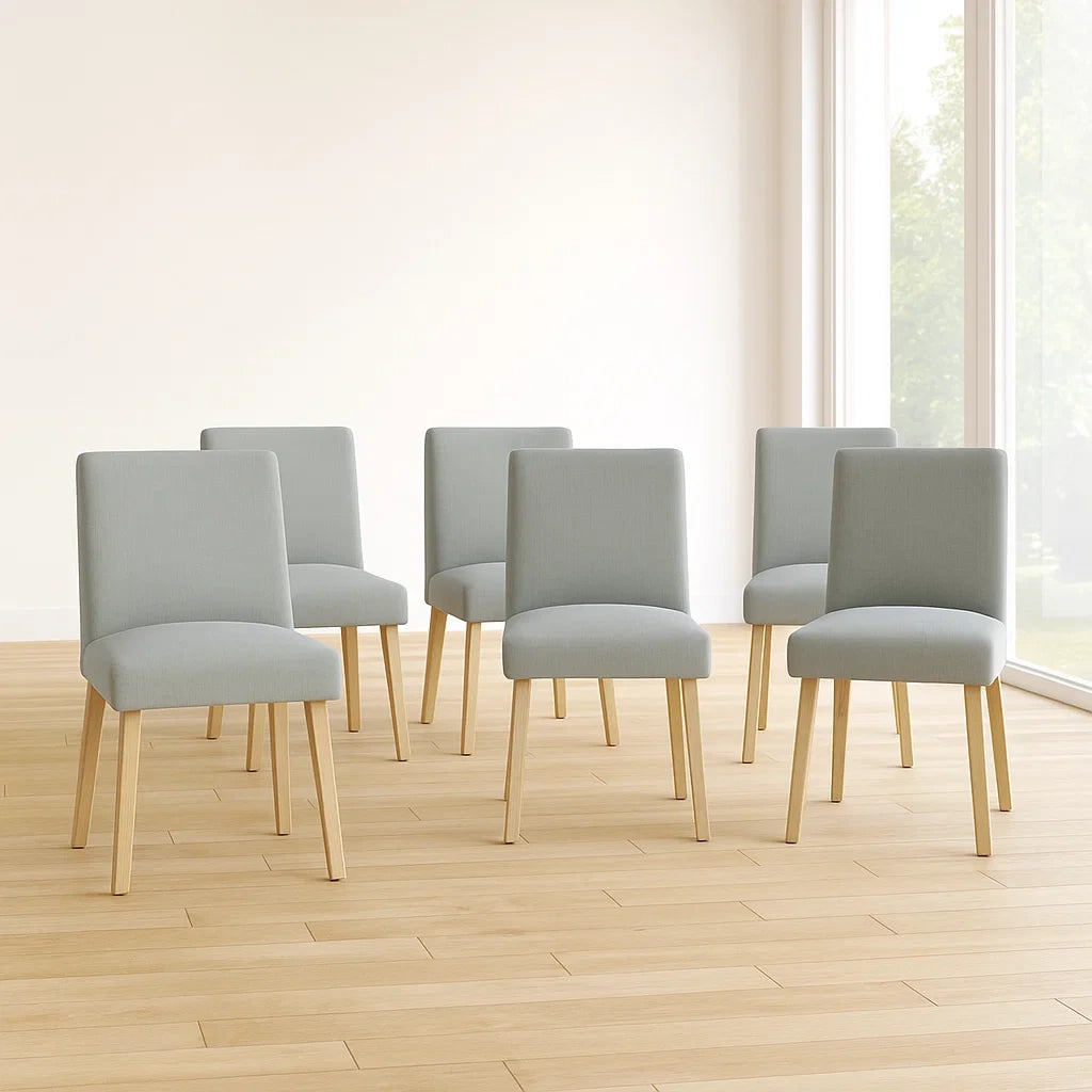 Lot de 6 chaises de salle à manger 40x50x85 cm en tissu gris avec pieds en bois de hêtre