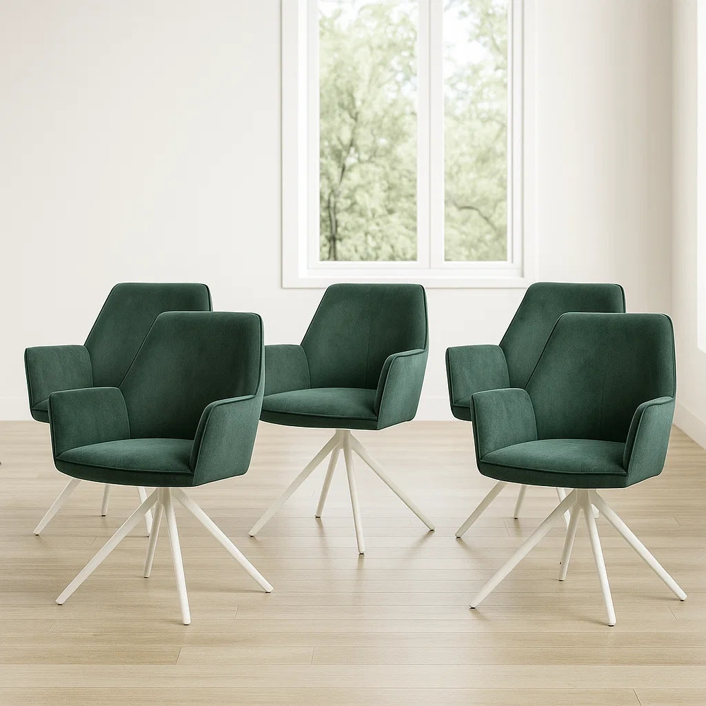 Lot de 5 chaises pivotantes en tissu vert avec structure en métal 58x53x84 cm