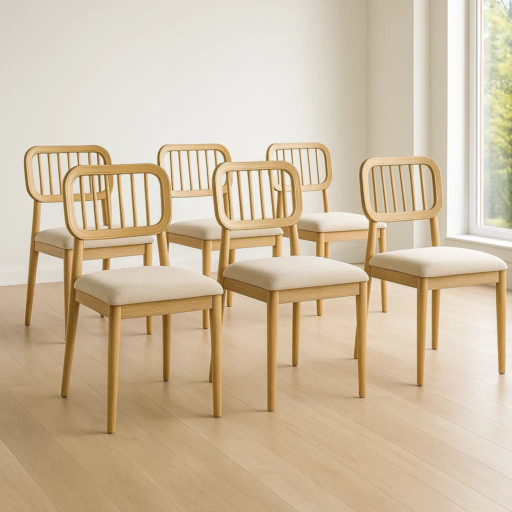 Lot de 6 chaises en bois massif avec assise en tissu crème 40x50x85 cm
