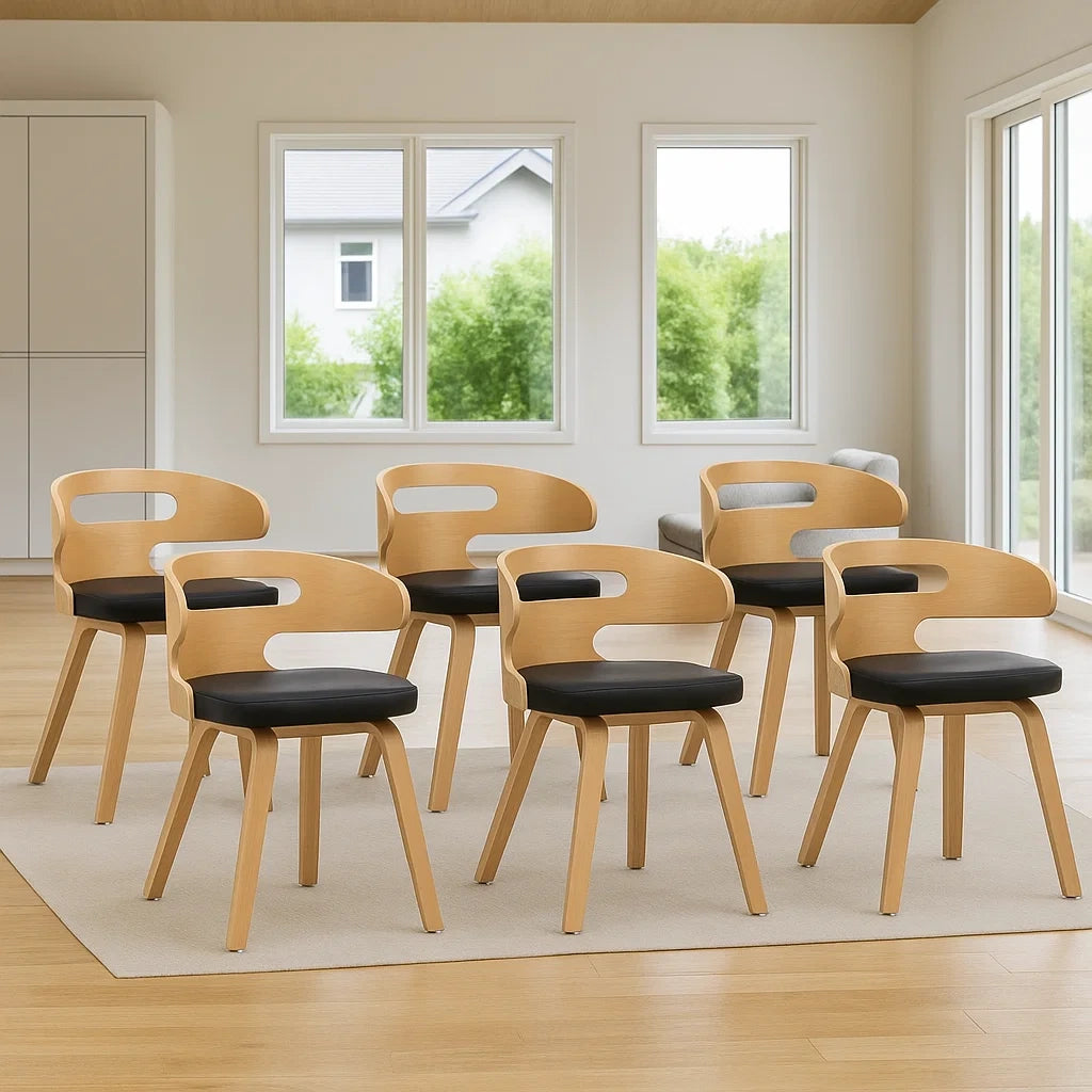 Lot de 6 chaises en bois massif d'érable noir avec assise rembourrée 44x52x74 cm