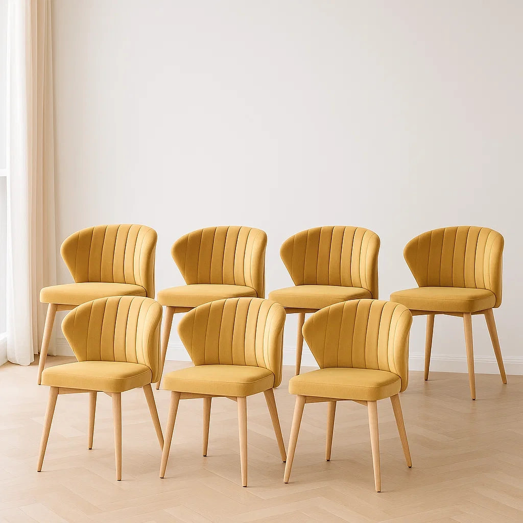 Lot de 7 chaises de salle à manger rembourrées avec coque en velours jaune