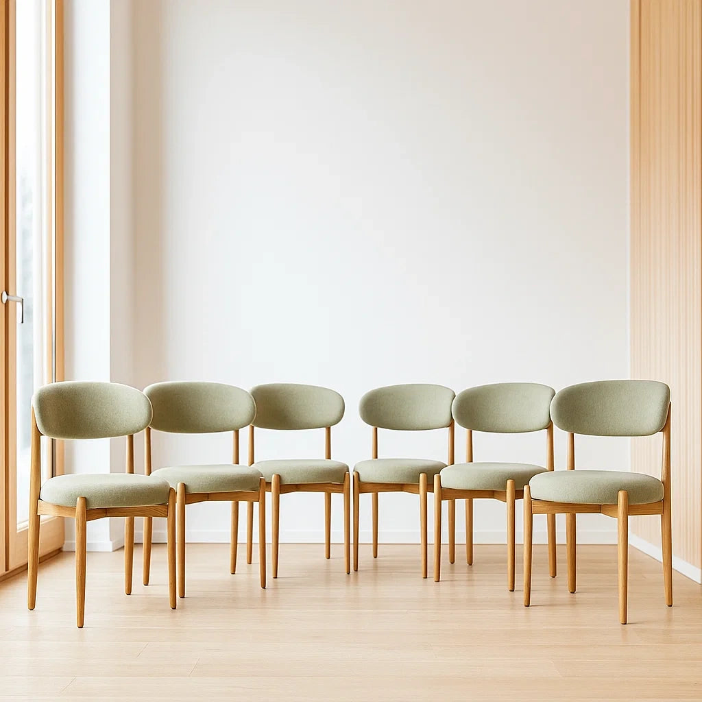 Lot de 6 chaises de salle à manger en bois et tissu vert