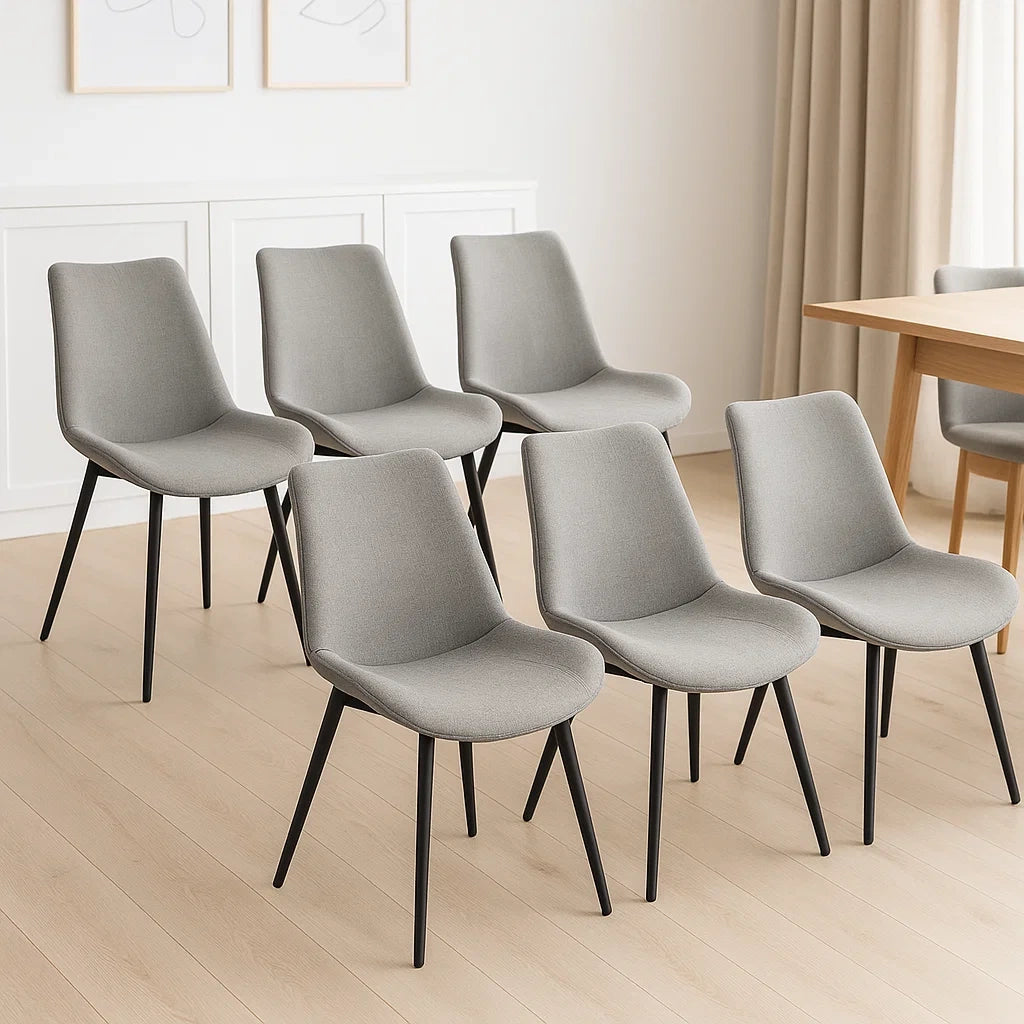 Lot de 6 chaises de salle à manger en tissu gris avec structure en métal noir