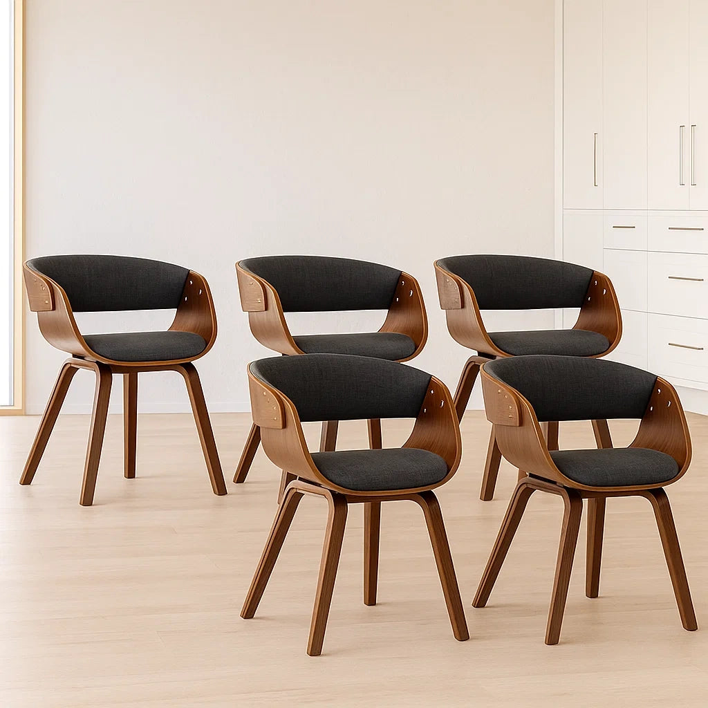 Lot de 5 chaises en bois courbé avec assise en tissu gris foncé