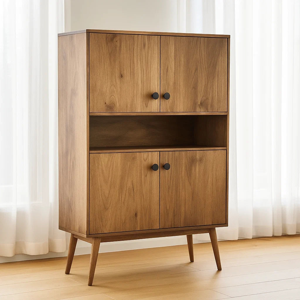 Vitrines en chêne massif avec portes et étagère ouverte