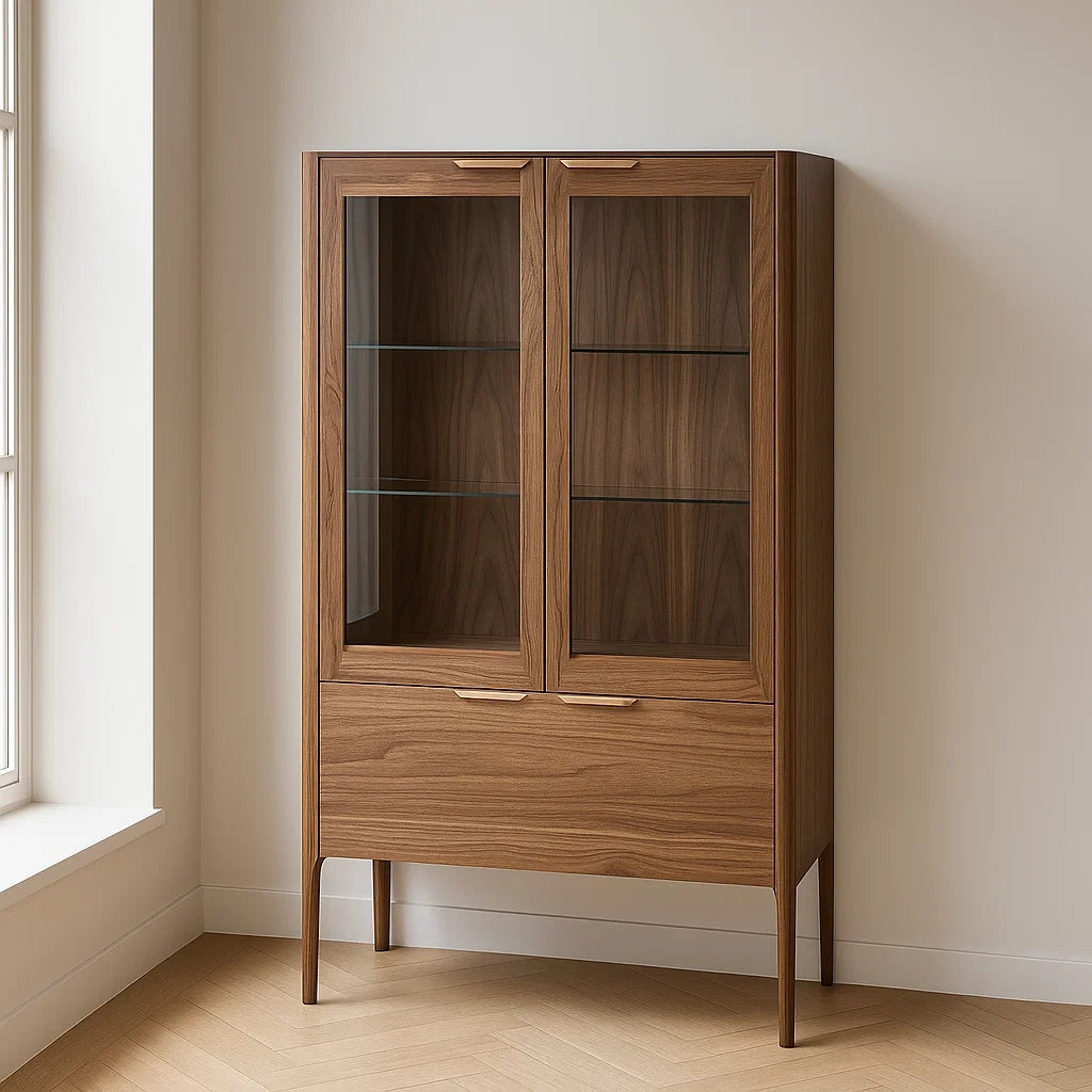 Vitrines en noyer avec portes en verre trempé 180x80x40 cm