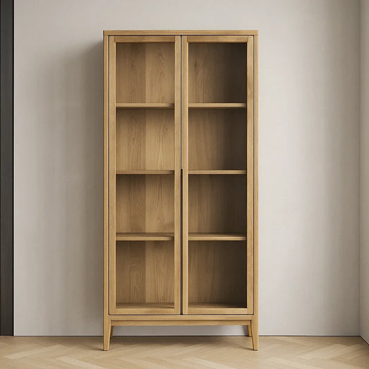 Bibliothèques en bois de chêne avec 2 portes en verre trempé