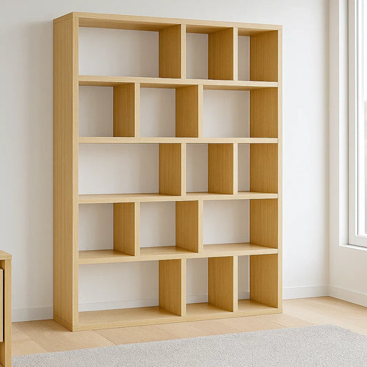 Bibliothèques en bois de chêne clair avec 15 compartiments 190x160x30 cm