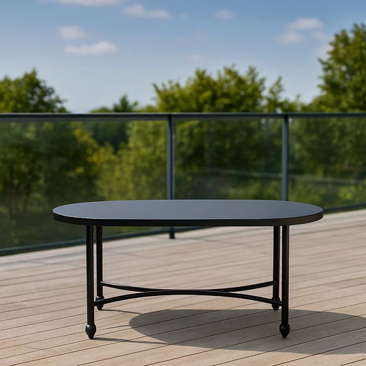 Table basse de jardin ovale métal noir 120x60x45 cm