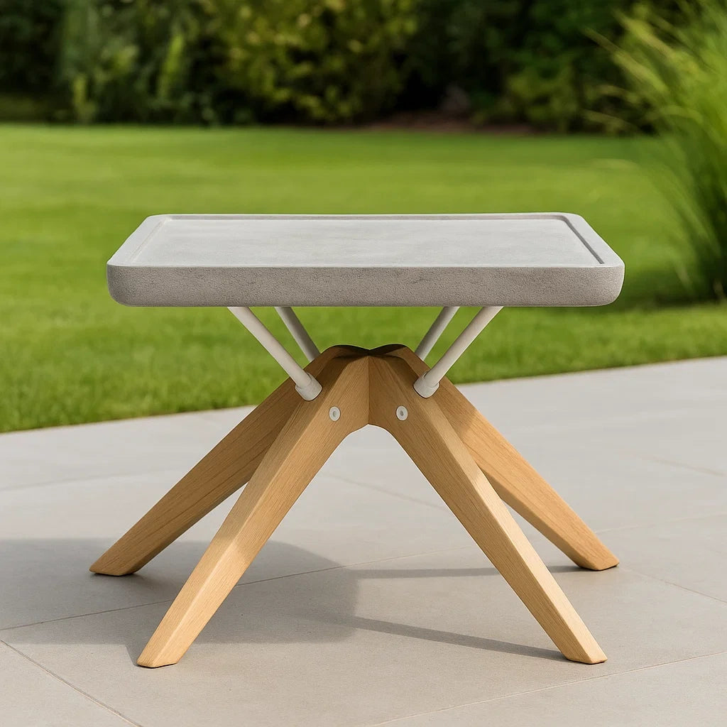 Table basse de jardin résine effet béton et bois 45x60x35 cm
