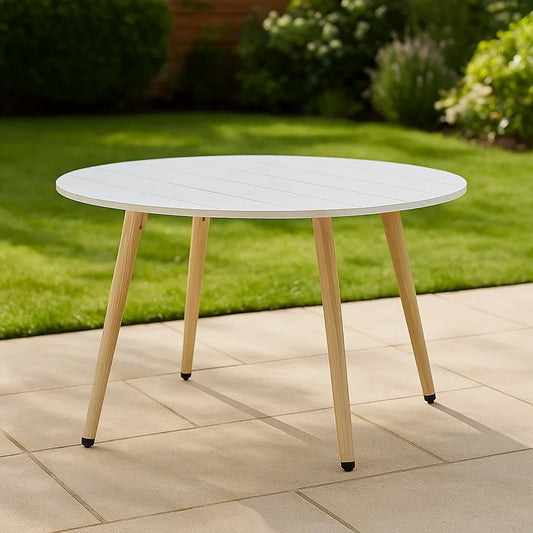 Table basse de jardin ronde bois MDF blanc
