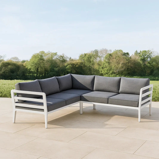 Canapé d'angle extérieur aluminium gris polyester 260x200x70 cm