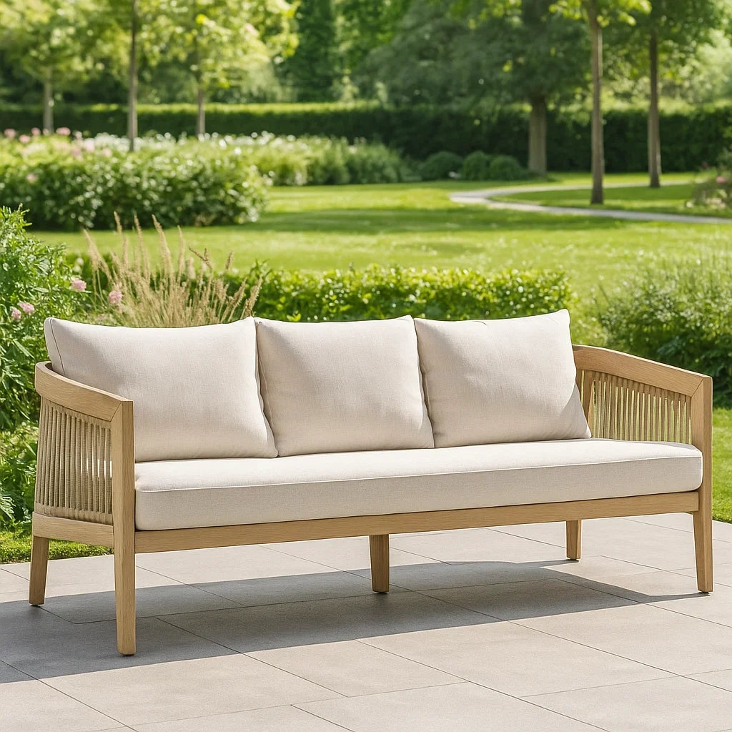Canapé d'extérieur bois coussins amovibles 200 cm beige