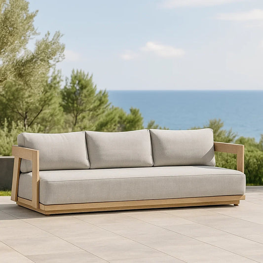 Canapé extérieur rectangulaire bois d'acacia tissu polypropylène gris clair 220x85x75 cm