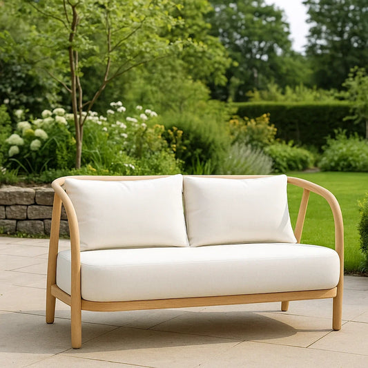 Canapé de jardin 2 places extérieur bois d'acacia coussins polyester blanc