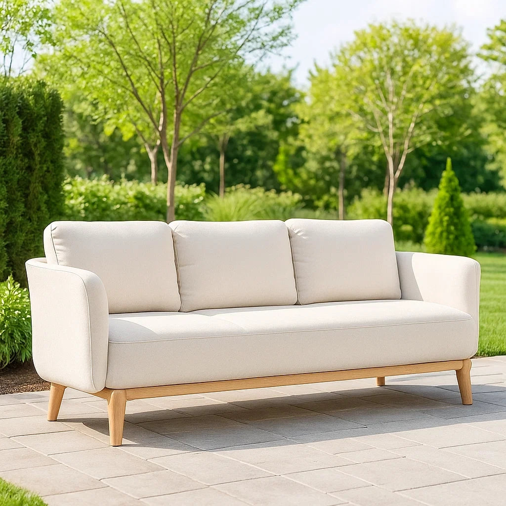 Canapé 3 places tissu beige structure bois de hêtre