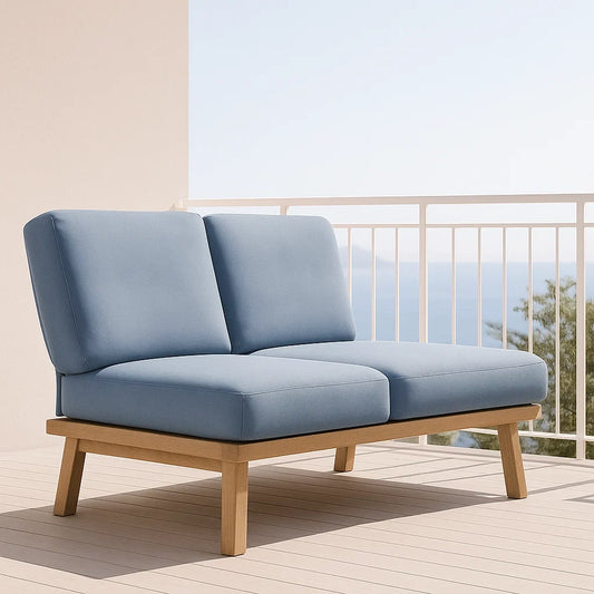 Canapé 2 places extérieur bois acacia tissu bleu