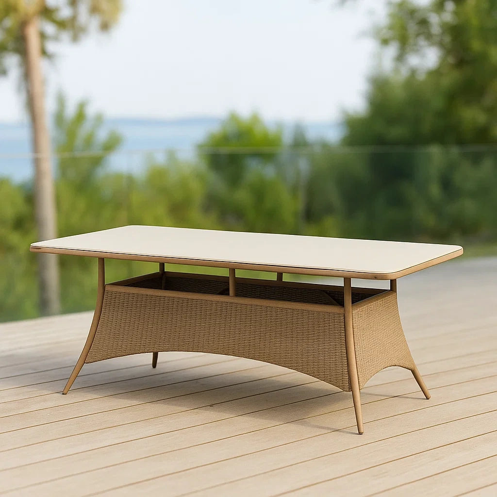 Table de jardin rectangulaire aluminium/résine tressée 150x75x68 cm beige