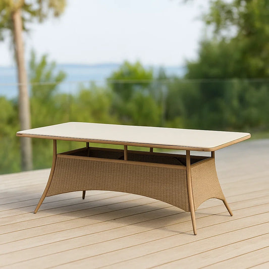 Table de jardin rectangulaire aluminium/résine tressée 150x75x68 cm beige