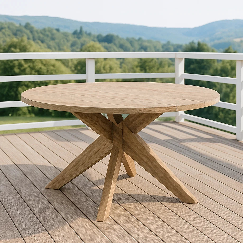 Table de jardin ronde bois chêne
