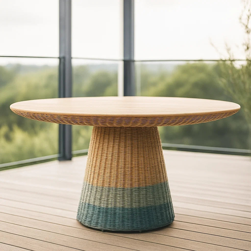 Table de jardin ronde bois/résine tressée polypropylène Ø120 H75 cm