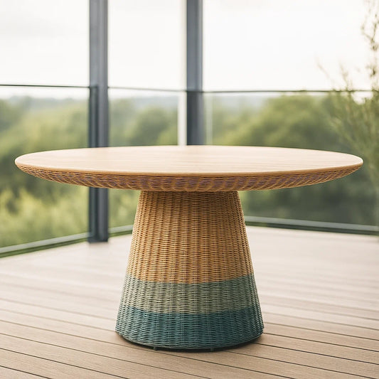 Table de jardin ronde bois/résine tressée polypropylène Ø120 H75 cm