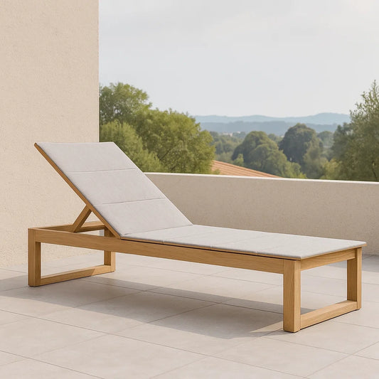 Chaise longue réglable bois de teck coussin polyester beige