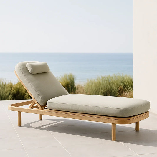 Chaise longue de jardin bois tissu beige