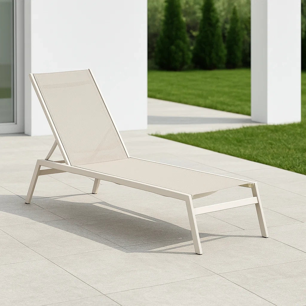 Chaise longue de jardin aluminium/textilène beige