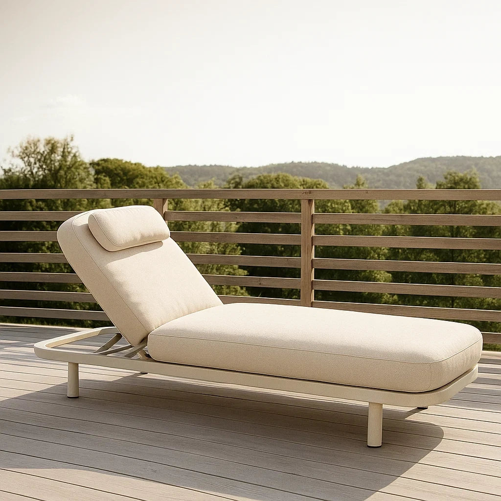 Chaise longue extérieure réglable métal/polyester beige